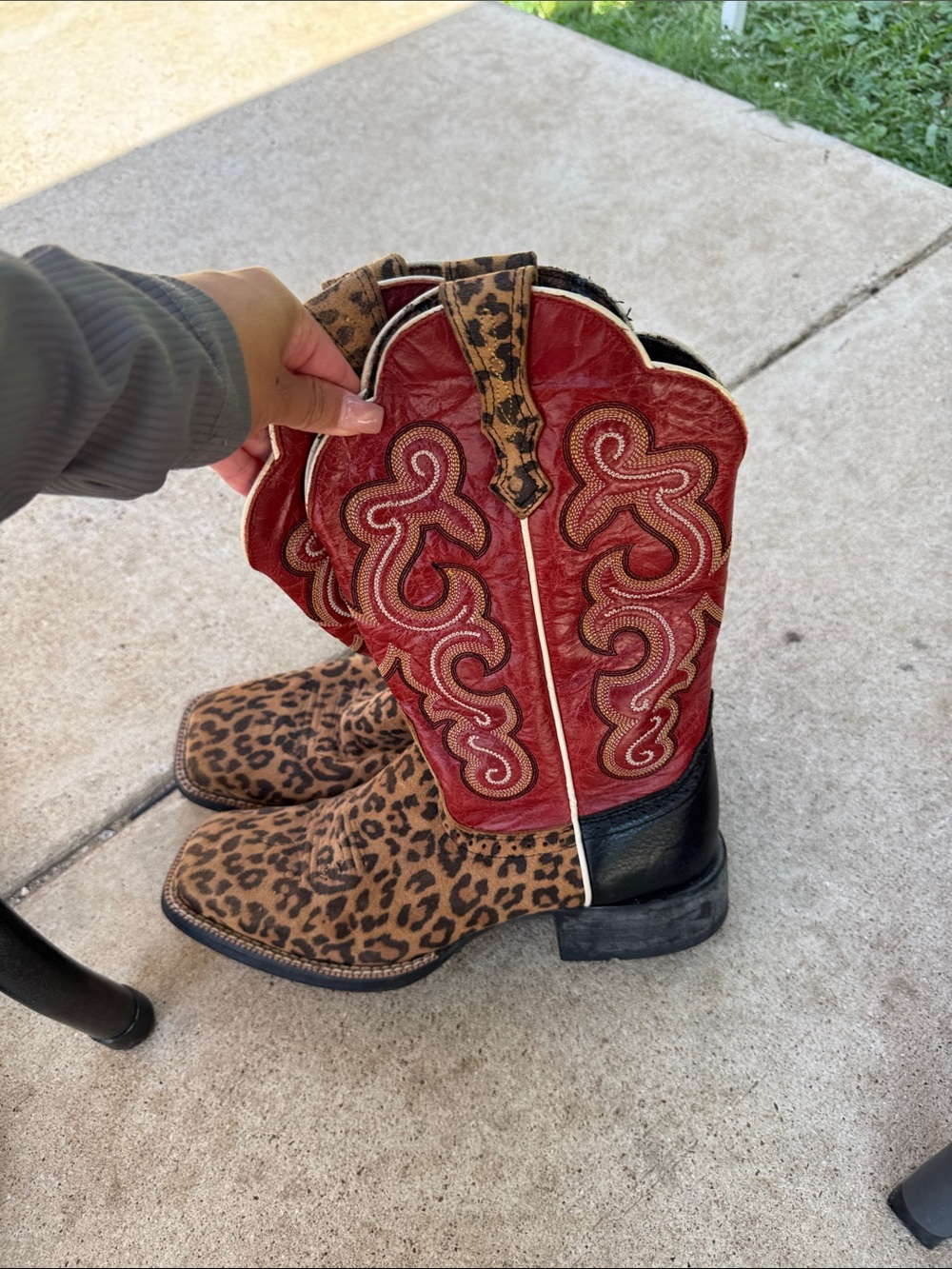 Ariat Leopard Print & Red Western Ankle Boots